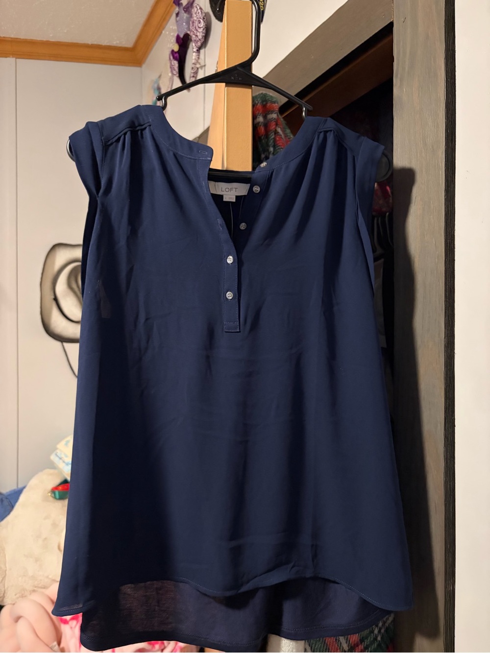 LOFT Navy Sleeveless Henley Blouse